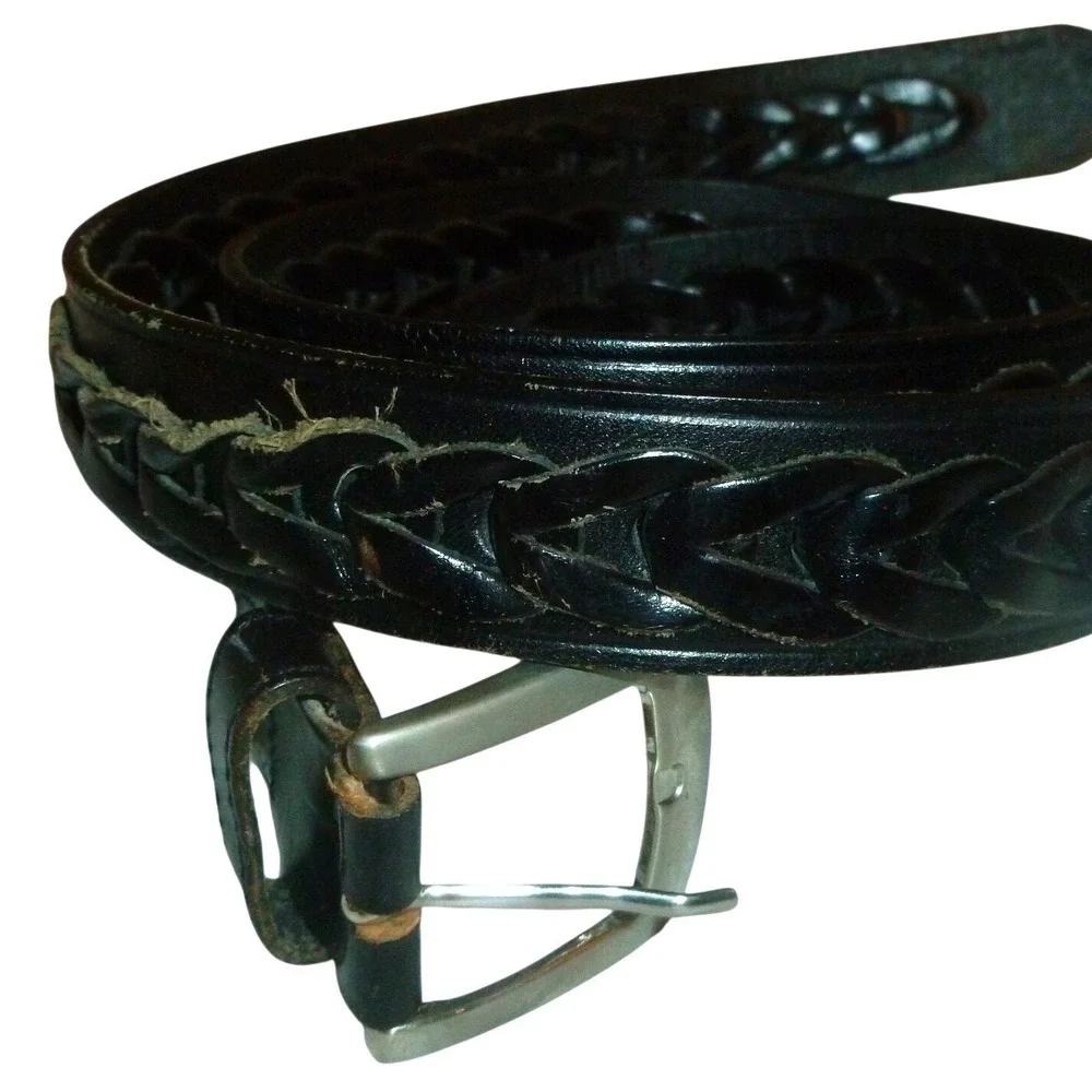 Full Grain Cowhide Black Braided‎ Leather Belt Mens Size 40 Argentina